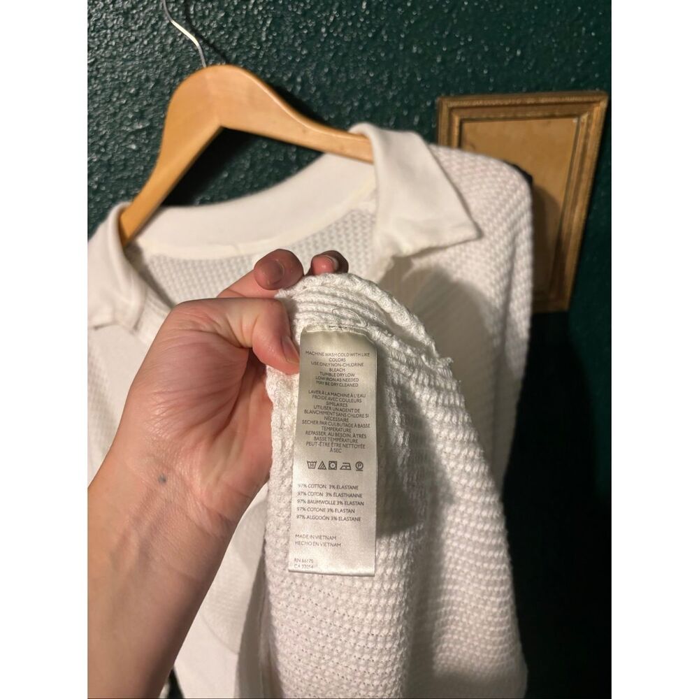 FREE PEOPLE we the free White Waffle Weave Collared Travis Polo Medium Sweatshir - Picture 3 of 4